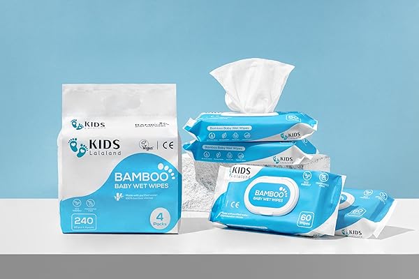 KIDS LALALAND BABY WET WIPES, BAMBOO VISCOSE, ECO-FRIENDLY, UNSCENTED FOR SENSITIVE NEWBORN SKIN, HYPOALLERGENIC, PERFECT FOR TRAVEL, 240 COUNT