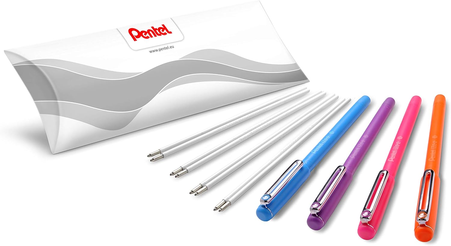 Pentel iZee BX460 Ballpoint Pen Set of 4 with Refills Assorted Colours/Casing Colour Equivalent to Writing Colour/Cap with Metal Clip/Stroke Width 0.5 mm = Ball Diameter 1.0 mm