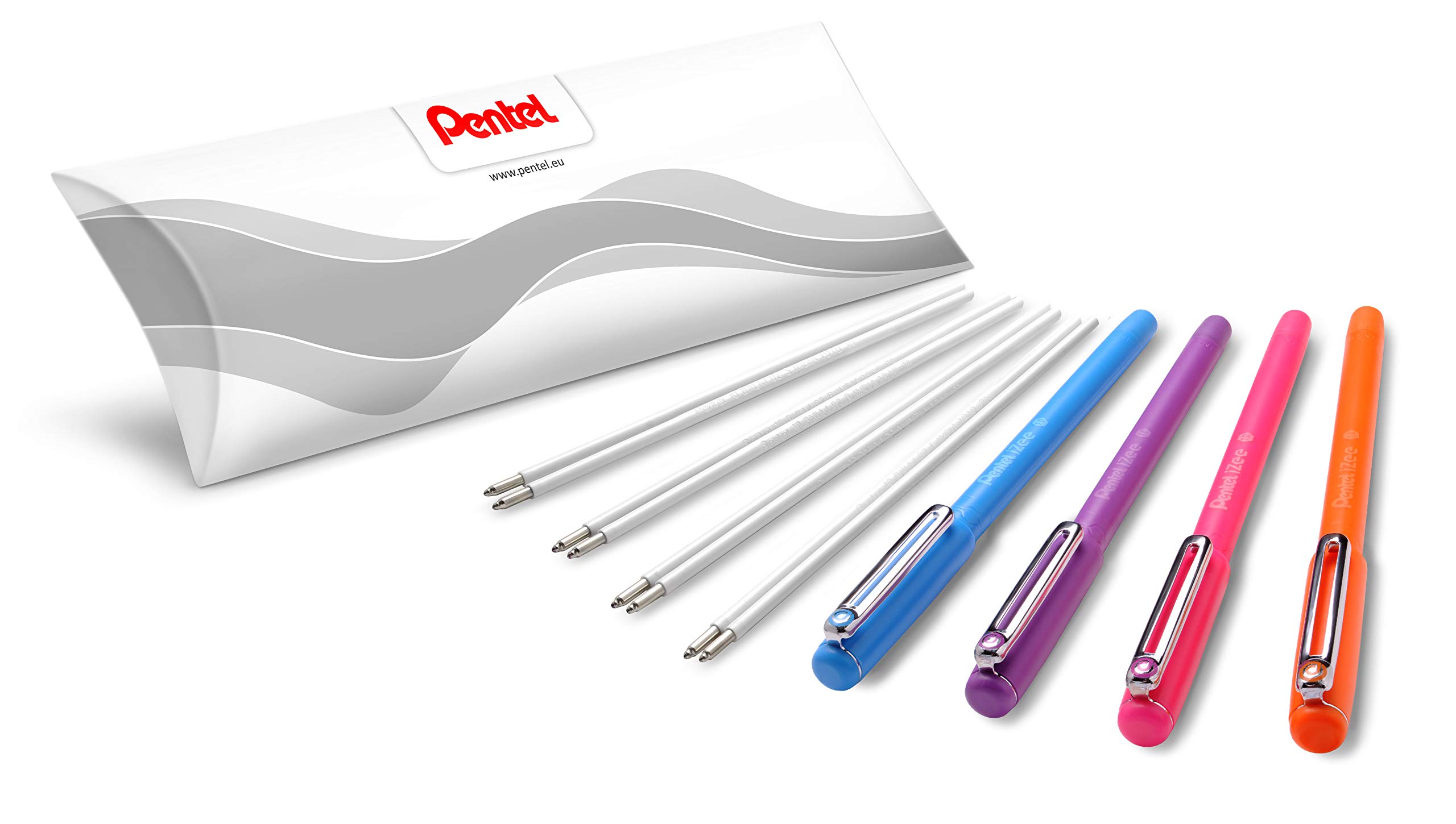 Pentel iZee BX460 Ballpoint Pen Set of 4 with Refills Assorted Colours/Casing Colour Equivalent to Writing Colour/Cap with Metal Clip/Stroke Width 0.5 mm = Ball Diameter 1.0 mm