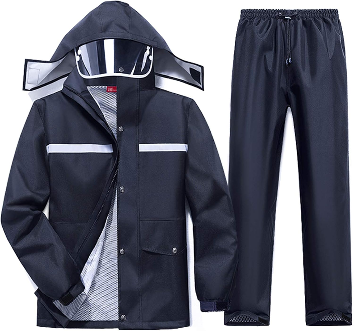 Mens Rain Suit, Waterproof Jacket & Trouser, Rainwear with Hood and