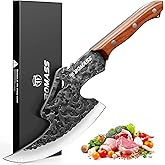 BOMASS Viking Meat Cleaver Knife Boning Knife Hand Forged Heavy Duty Butcher Knife Meat Cutting Kitchen Axe for Outdoor BBQ Birthday Chirstmas Viking Gifts for Men