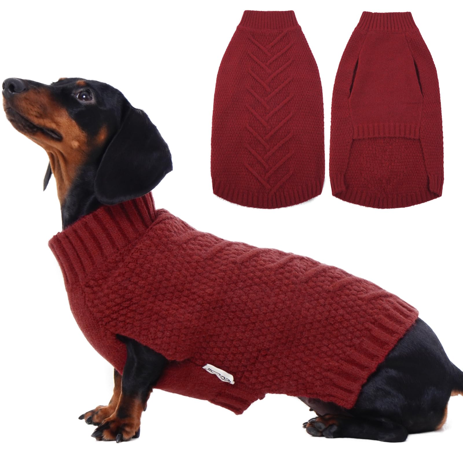 IECOii Large Dog Jumper, Warm Winter Dog Sweater, Sleeveless Christmas Jumper, Knitwear Coat for French Bulldog, Dark Red-Large