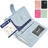 RFID Passport Holder for Women/Men Travel Gifts, Large Capacity Passport Wallet, Family Travel Documents Organizer with Card/Airtag Slots, Zipper coin pocket, Cash Holder Passport Cover Case (Blue)