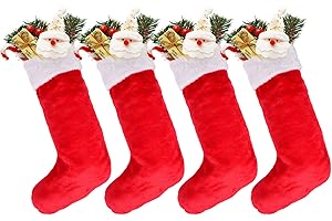 DearHouse 4 Pack Christmas Stockings, 21 inches Polyester Classic Red and White Plush Mercerized Velvet Stockings, for Home Holiday Xmas Party Fireplace Decorations