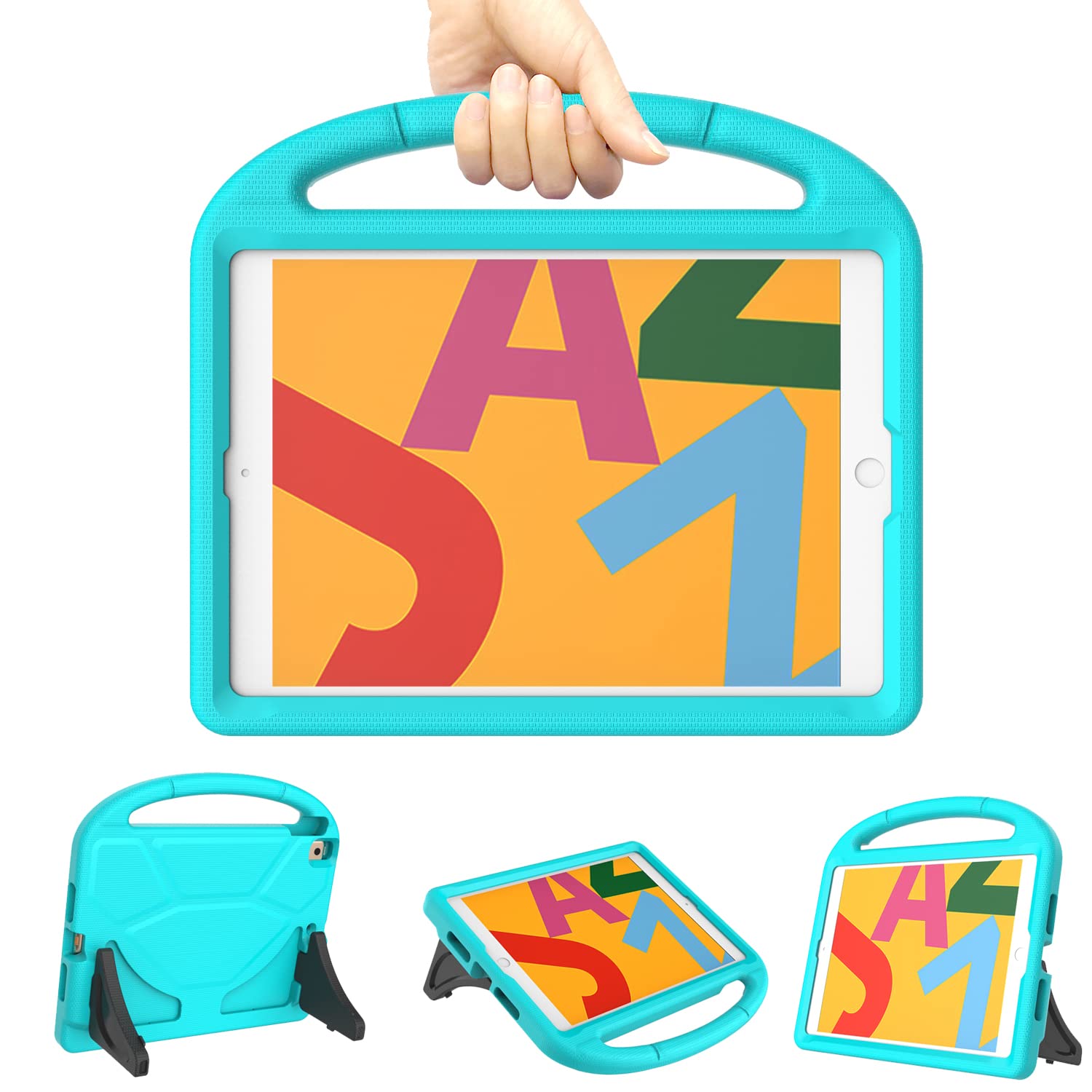 TrendGate Case for New iPad 10.2 Inch 2021/2020/2019 (9th/8th/7th Generation) - Lightweight Shockproof Kids Cover With Handle Kickstand for iPad 9/8/7 Gen - Turquoise