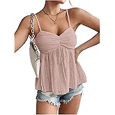SOLY HUX Women's Peplum Crop Tops Y2K Cute Babydoll Tops Lace Ruched Dressy Casual Spaghetti Strap Going Out Camisole