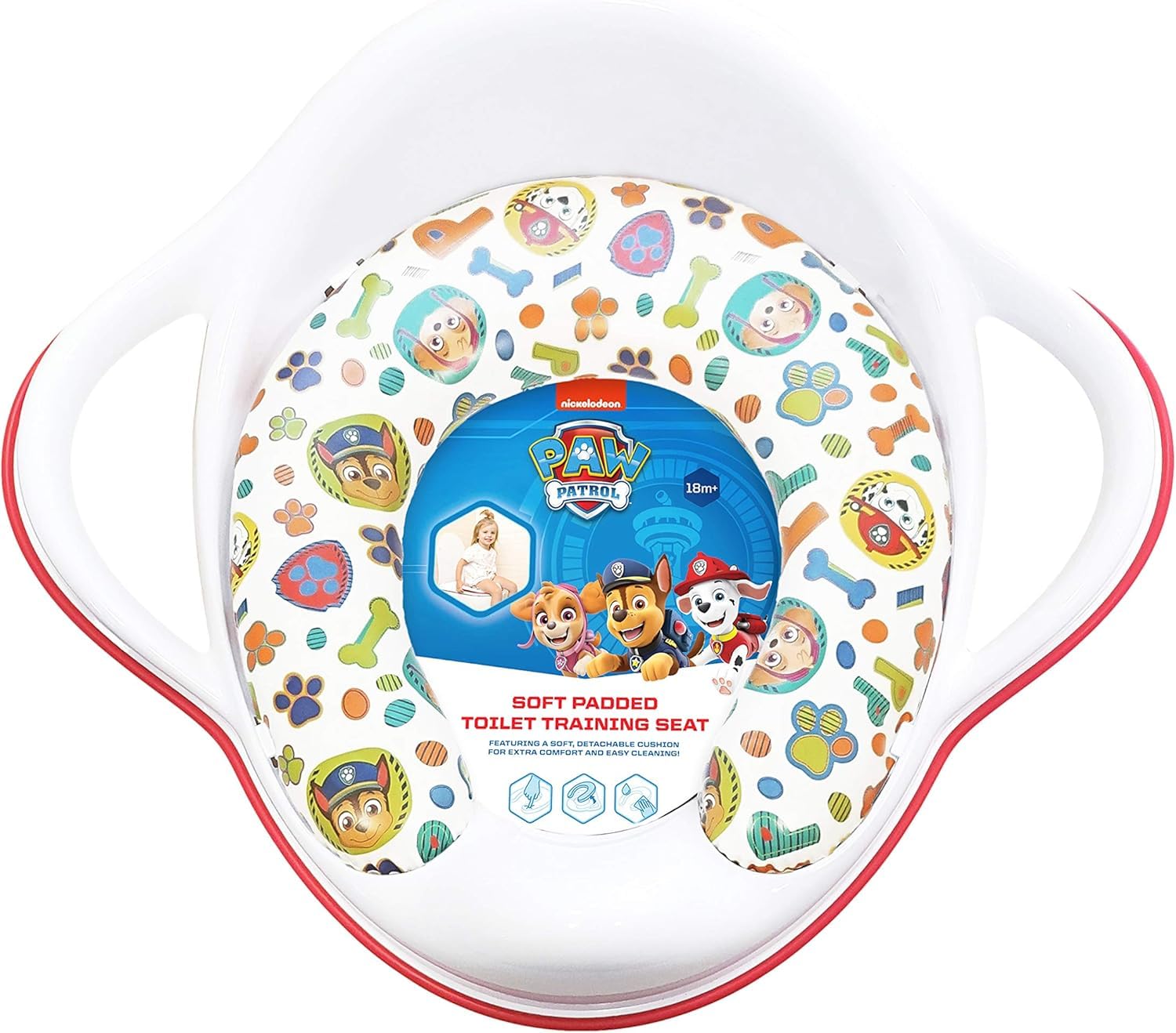 Paw Patrol Soft Padded Toilet Training Seat Portable Potty Detachable Cushion, Easy Cleaning Anti Stick Lightweight 18m+ Toddler, Max Weight 25kg Solution EU