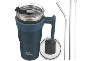 Konokyo 20 oz Tumbler with Handle and 2 Straw 2 Lid, Insulated Water Bottle Stainless Steel Vacuum Cup Reusable Travel Mug, Navy Blue
