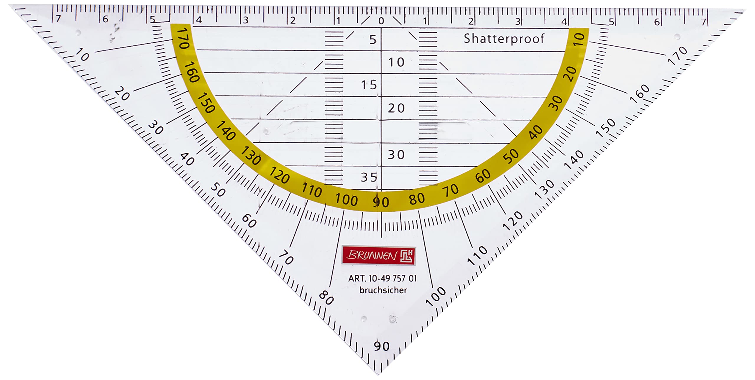 Brunnen 104975701 Geometrie-Dreieck / Geodreieck (für Schule und Büro 16 cm, mit Griff, bruchsicher, glasklar)