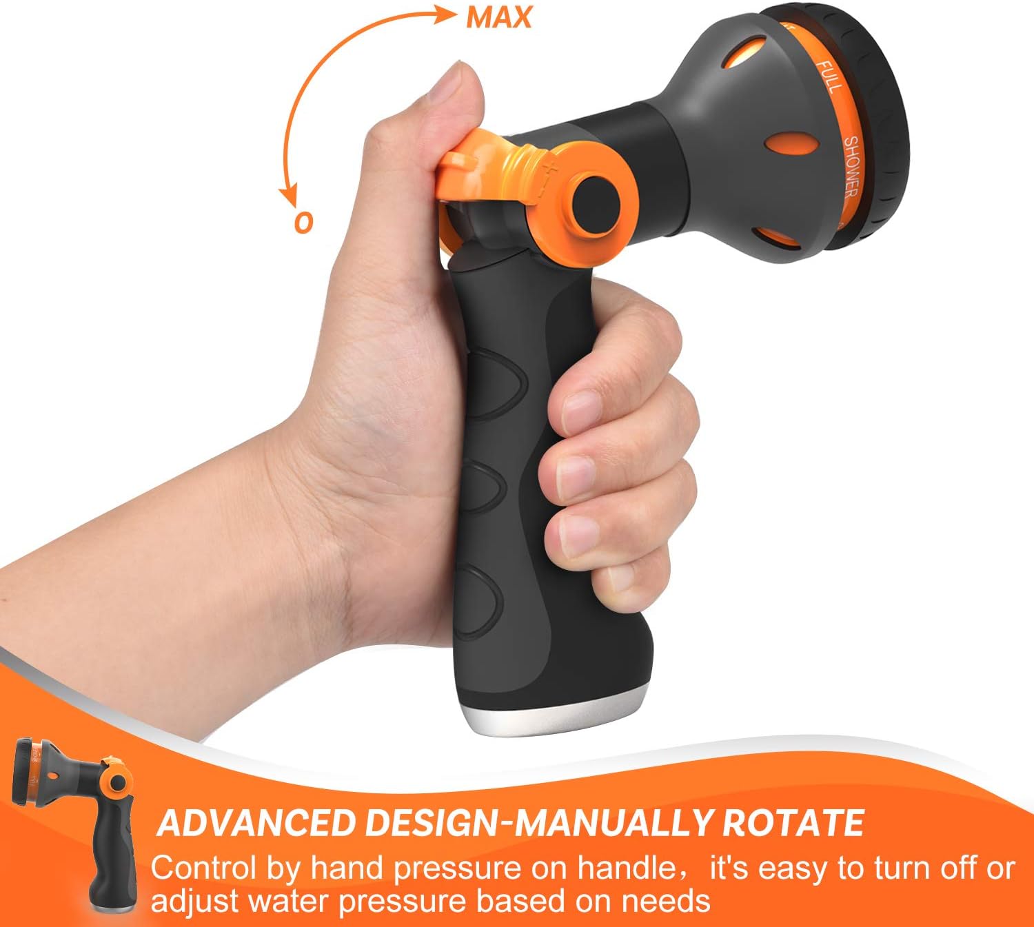 Waysonl Hose Nozzle Garden, Spray Nozzle High Pressure with 8 Adjustable Watering Patterns Thumb Control, Slip Resistant Heavy Duty Water Hose Nozzle for Garden Hose, Watering, Washing, Cleaning : Garden & Outdoor