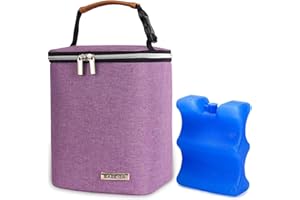 BABEYER Breast Milk Cooler Bag with Ice Pack Fits 4 Baby Bottles Up to 9 Ounce, Baby Bottle Bag Great for Nursing Mom Daycare, Purple