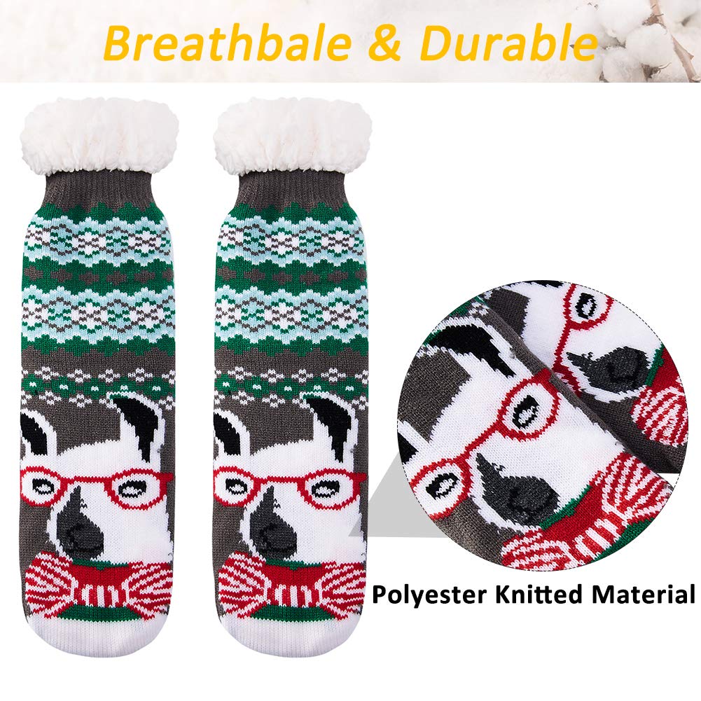 RAISEVERN Little Girls Winter Heavy Slipper Socks Festive Hilarious Sturdy Snuggly Lounge Socks Christmas Gentlemen Alpaca Green Weed Pixilated Winter Thickness Knitting Fuzzy Sox for Bed Sleeping
