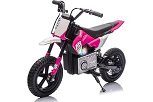 Bluefun Electric Motorcycle for Kids 3-8, 24V Dirt Bike with 200W Hub Motor & Adjustable Speed (3.1-9.3MPH), LED Lights, Rear Shock Absorber, Lightweight 40.8lbs Ride-On Bike(Pink)
