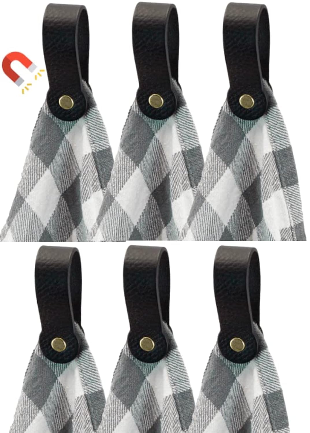 Brute Strength - Magnetic Towel Holder Leather - Black - 6 pcs - for Kitchen, Bathroom, Bath, Hook