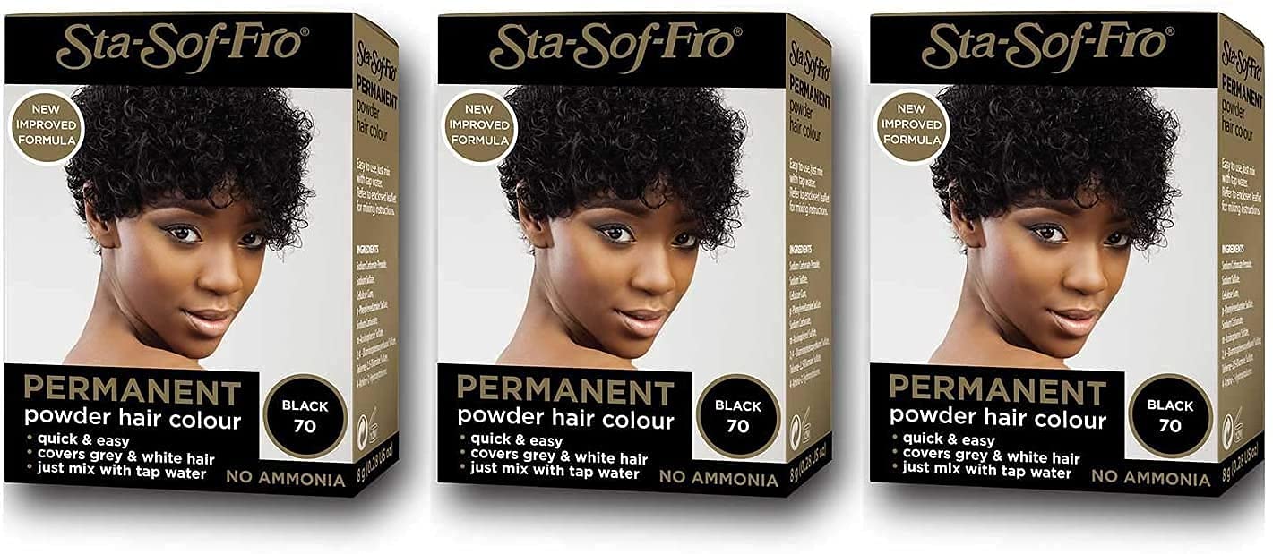 Sta-Sof-Fro Permanent Hair Color Powder Covers Grey & White Hair - Black (Pack of 3)
