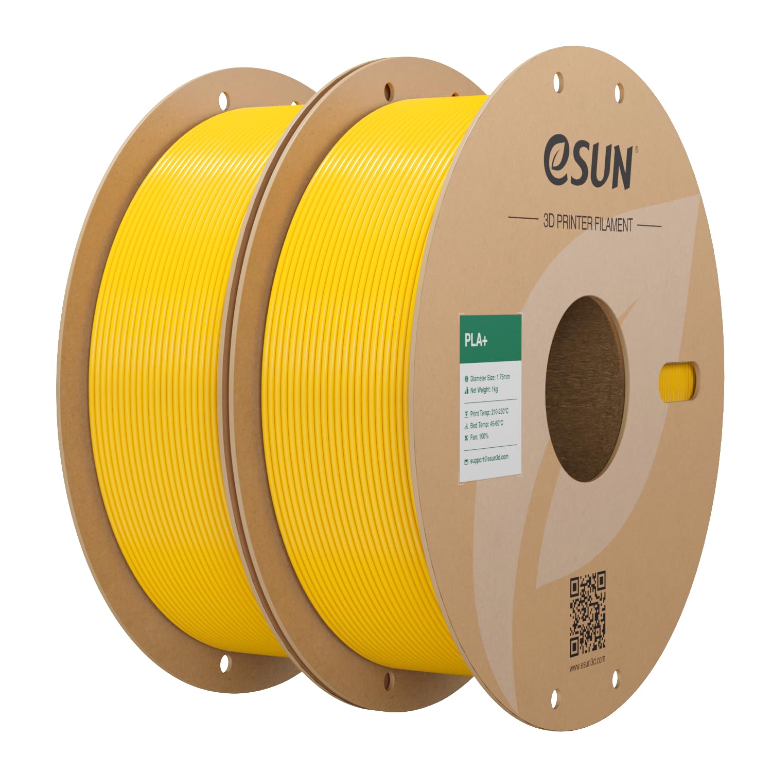 eSUN PLA+ Filament 1.75mm, 3D Drucker Filament PLA Plus, Maßgenauigkeit +/- 0.03mm, 1KG pro Spule, 2 Spulen 3D Druck Filament für 3D Drucker, Gelb