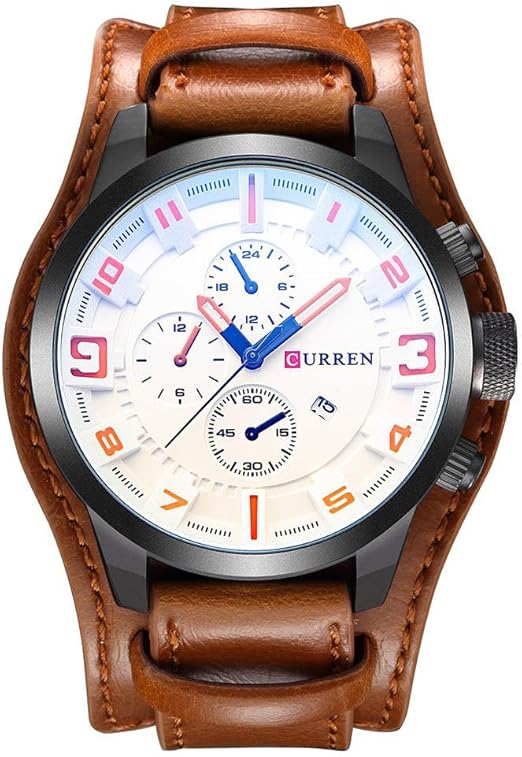 curren tan leather analog watch