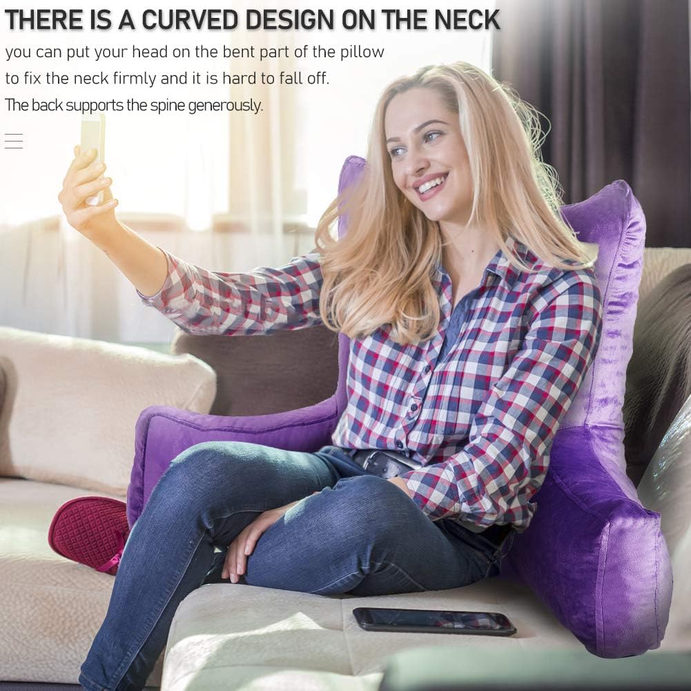 Neustern Reading Pillow with Arms, Premium Shredded Memory Foam TV Backrest with Washable Cover (22 inches, Noble Purple): Kitchen & Dining