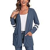 Lightweight Cardigan for Women Long Sleeve Valentine's Day Gifts Fall Cardigans with Pockets Open Front Sweater with Striped Sleeve Valentine's Day Gifts Navy Blue-XXL