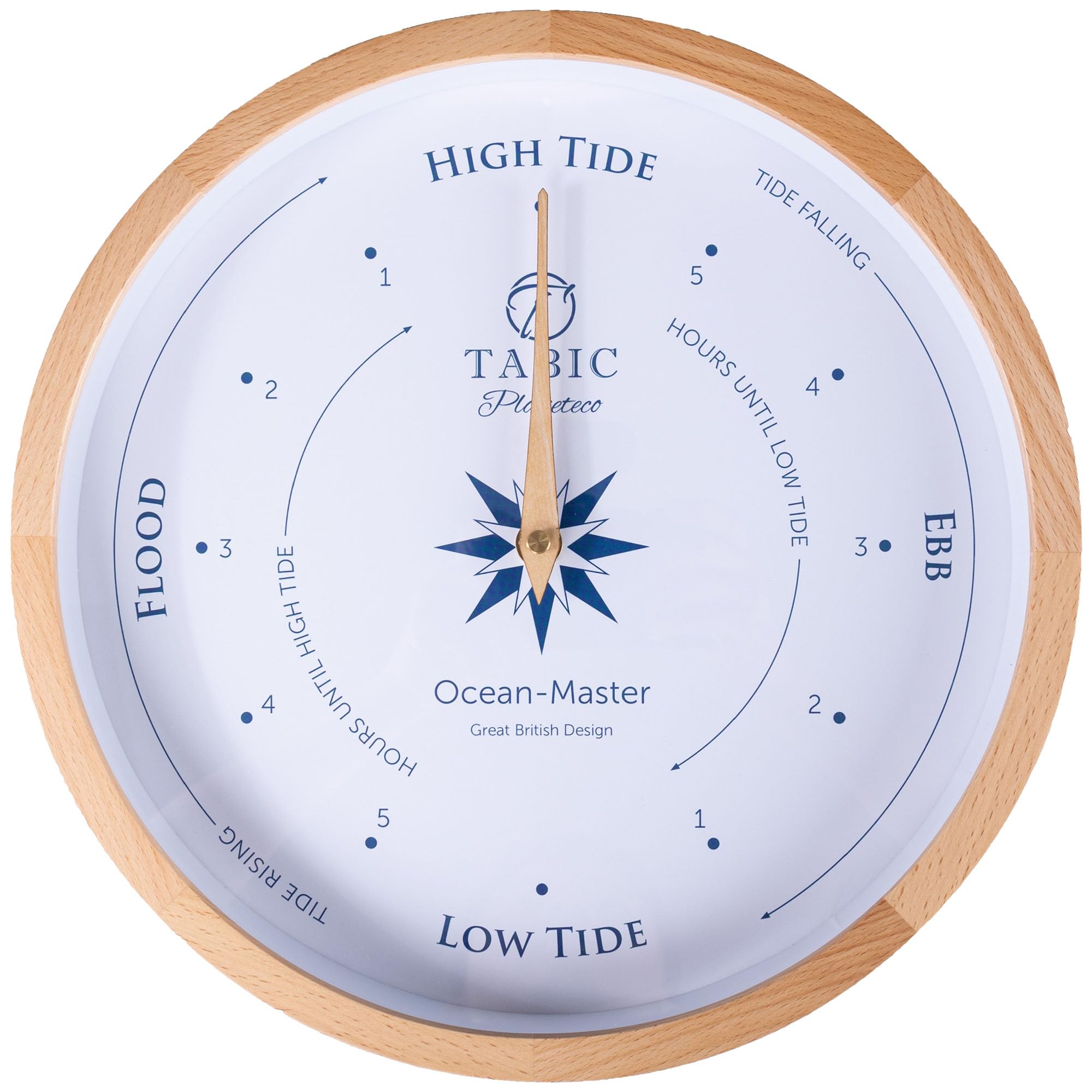 Tabic Planeteco Ocean Master Tide Clock - Stylish Home Decor Accessory with High-Low Tide Display - Elegant Wall Clock Design - Ideal for Planning Beach and Ocean Activities - Natural Stain