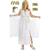 UQJE Womens Greek Toga Costume Set Halloween Cosplay Roman Goddess Grecian Outfit for Women