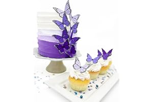 SUGAR ROBOT INC. Sugar Robot Edible Butterflies for Cake Decorating- Ombre Monarch Butterfly- Cake Toppers and Cupcake Toppers - Decoration Made in the USA - Premium Crafted (Purple)