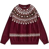Vamtac Sweaters for Men Fair Isle Pullover Sweater Christmas Outfits Crewneck Vintage Jumper Tops Fall Winter Soft Knit