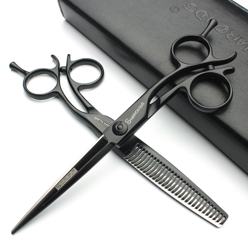 6 inch/ 7 inch Hair Clipper Set,Hair Scissors,thinner Shears SHARONDS 440C Black (6 inches, 2 Pieces-D)