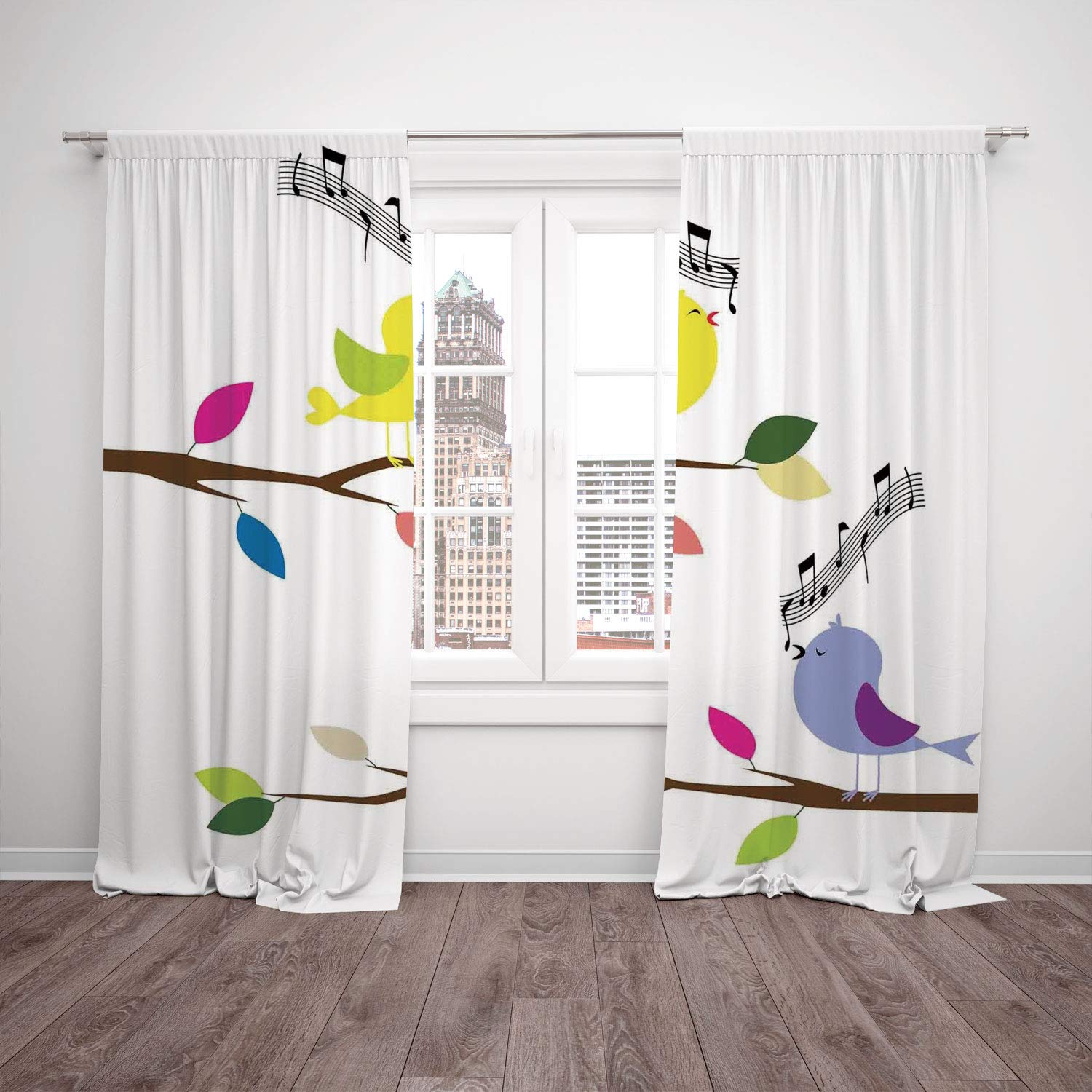 Thermal Insulated Blackout Window Curtain Flying Birds Decor Illustration Of Cute Colorful Birds Singing On A Tree Best Happiness Mascots Artsy Humor Multi Living Room Bedroom Kitchen Cafe Window Drap Amazon In Home Kitchen