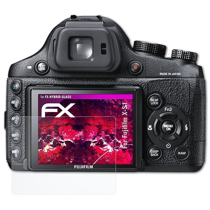 atFoliX Glasfolie kompatibel mit Fujifilm X-S1 Panzerfolie, 9H Hybrid-Glass FX Schutzpanzer Folie