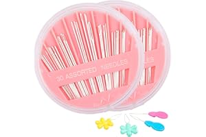 Hekisn 60-Pack Premium Hand Sewing Needles Set, 6 Sizes Embroidery Needles Kit with Threaders, Assorted Large Eye Sewing Needles for Repair, DIY, Art & Craft Projects(Pink)