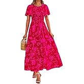 PRETTYGARDEN Women's 2026 Spring Casual Flutter Short Sleeve Boho Floral Maxi Dress Crew Neck Smocked Tiered Long Dresses
