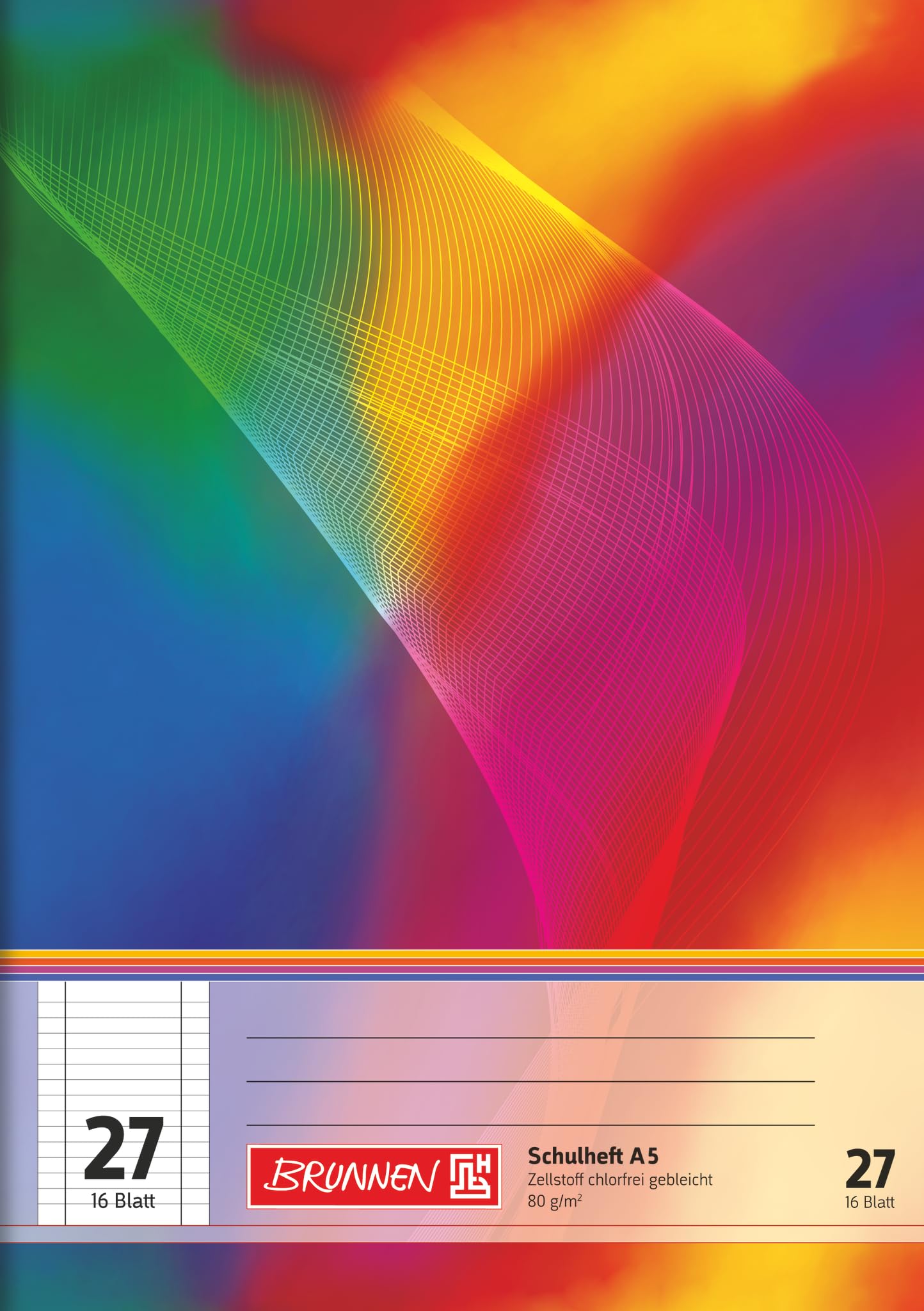 Brunnen 104592702 Exercise Book A5 (16 Sheets, Lined, with Margin, ruling Style 27)