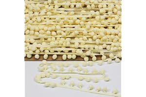 dlboboai Mini Pom Pom Trim Lace Polyester Small Round Ball Fringe Trim 18 Yards 12 mm Wide for Sewing Crafts Clothing Curtains Accessories Lampshade Home DIY Decoration (Beige,12mm/0.47 inch Wide)