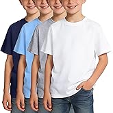 BOOPH 4 Pack Boys Shirts Kids Tshirts Toddler Short Sleeve T-Shirts Basic Crew Neck Tops Cotton Summer Uniform Clothes