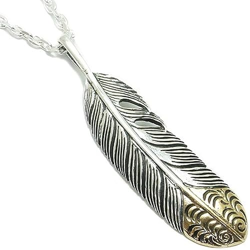 Amazon 新宿銀の蔵 ラージダブルカラー フェザー ブラスイン シルバーネックレス チェーンなし メンズネックレス ネックレス 通販