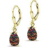 14K Gold Plated Gemstone Teardrop Earrings for Women – Dainty Gold Over 925 Sterling Silver Daity Leverback Earrings – Dainty Birthstone Jewelry Gift