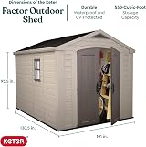 Keter Factor 8x11 Resin Shed Wood Texture Window Lockable Pad Extended Roof view 2