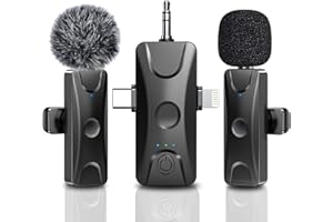 DRALUD Wireless Lavalier Microphone for iPhone Android: Mini Lapel Mic with Intelligent Noise Cancelling, 48kHz/16bit, 100ft Range, for Camera, PC, Laptop, Video Recording, Streaming, Interview, Vlogs