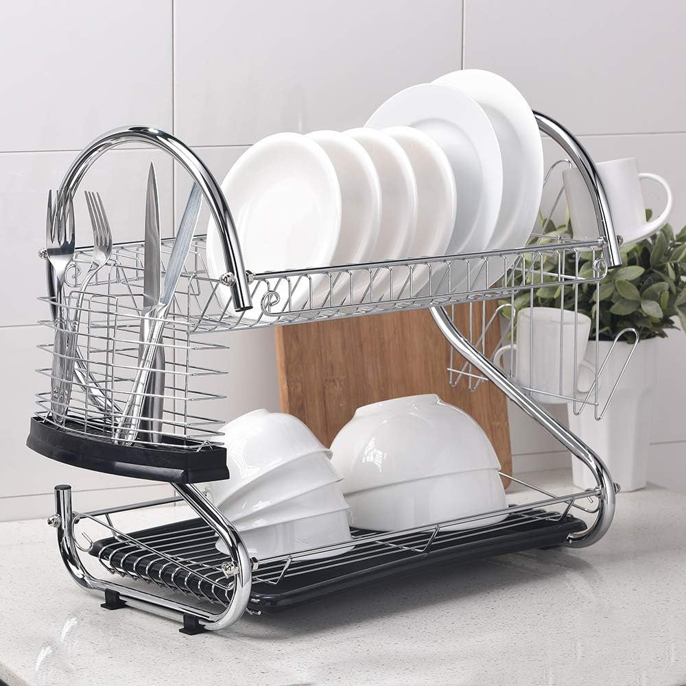 SEVETILKA Simple Design Rust Proof 2Tier Cutlery Metal Draining Dish