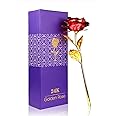 Youngine Creative 24K Gold Foil Rose Flower Full Blossom Presents, Romantic Gift for Her with Box, Handcrafted & Love Last Forever (Golden&Red)
