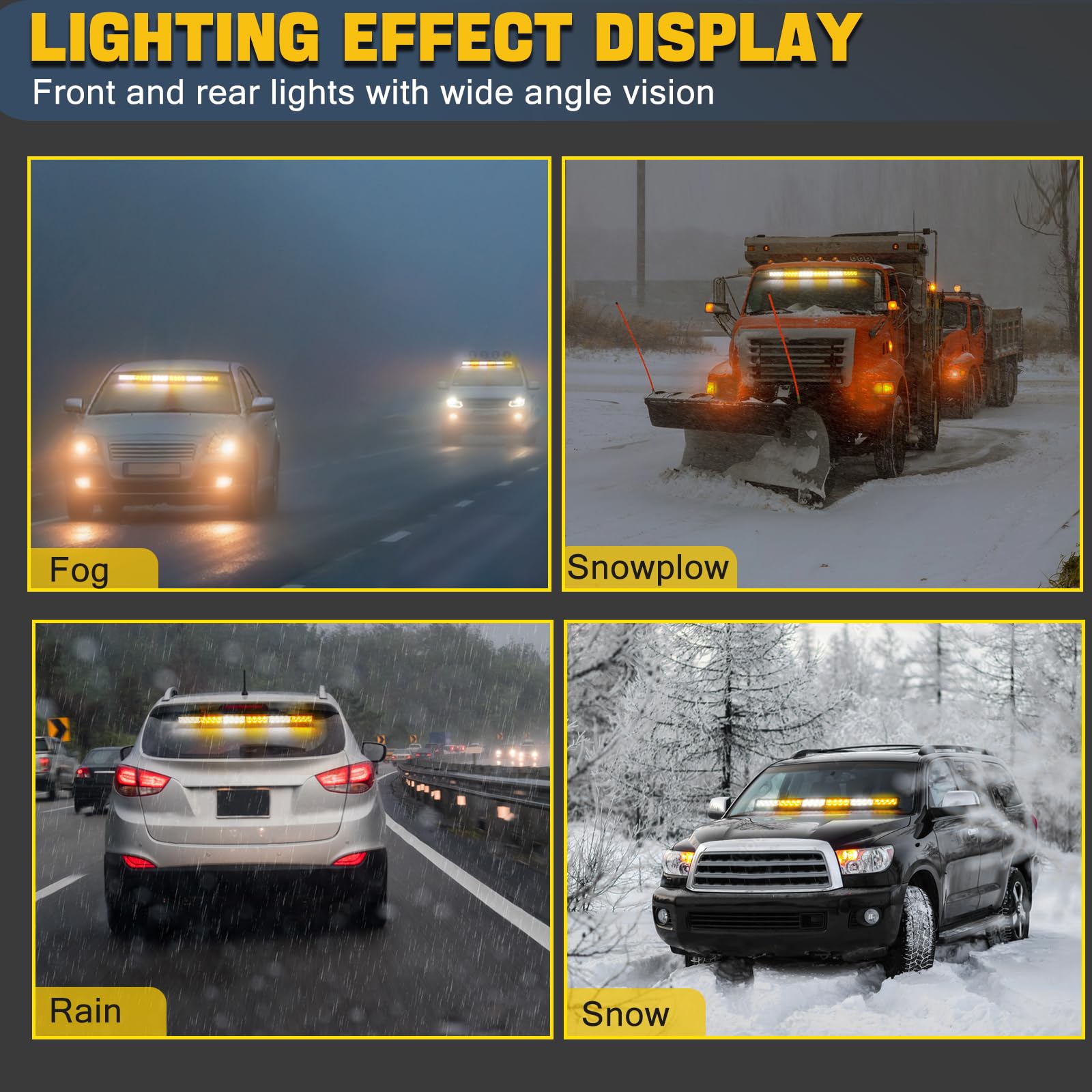Traffic Advisor Strobe Lights Bar Emergency Warning Strobe Flash Visor Lights for Vehicles Trucks Suction Bracket 27 Inch 6 Panel Led Wireless Remote Control Amber and White