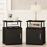 Furinno TIDUR Night Stand Set of 2, Nightstand with Open Shelf and Door Cabinet, Round Corner Bedside Table, End Table, Side Table, for Bedroom, Living Room, Black