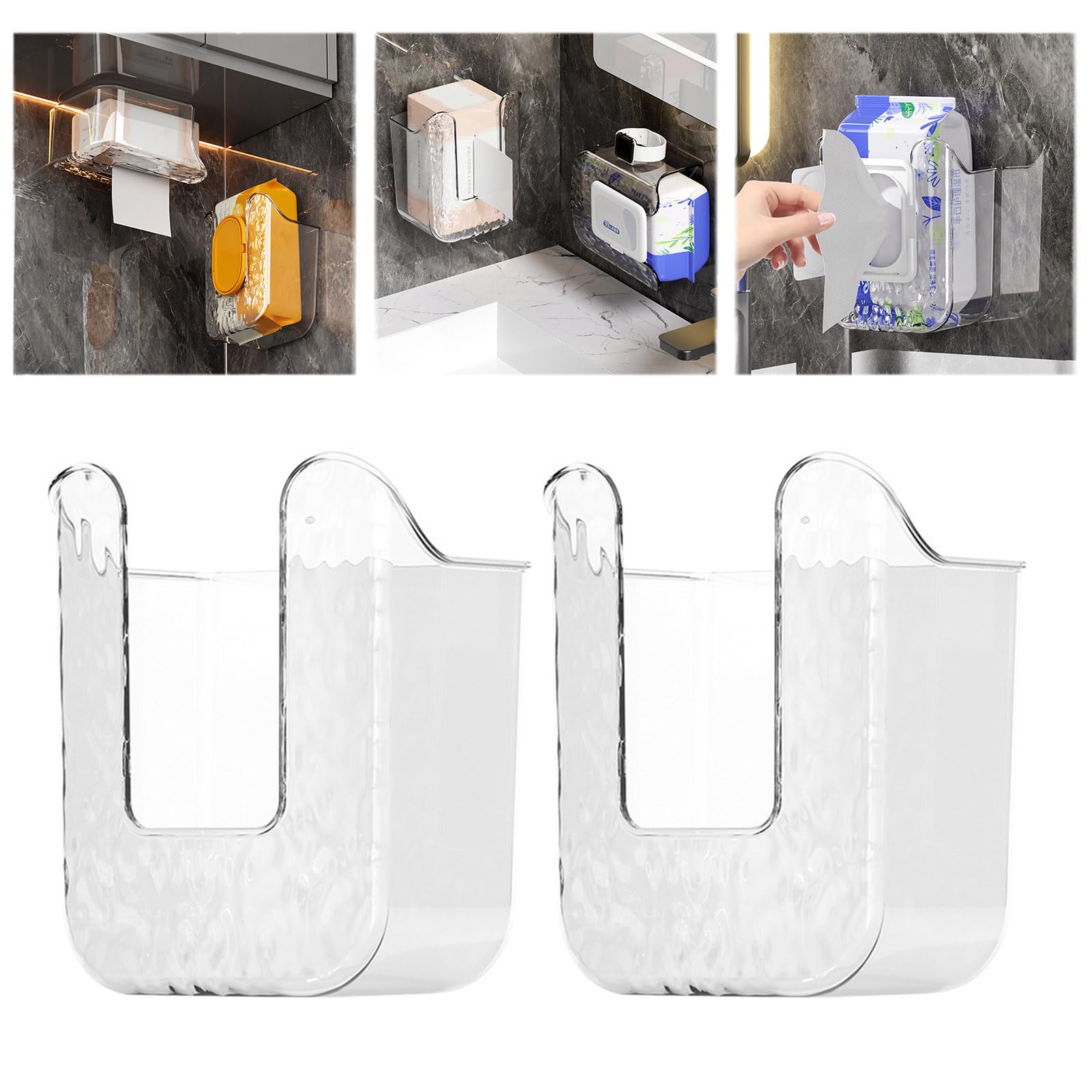 Photo 1 of 2 Pcs Clear Wipes Dispenser, Holder for Kitchen & Bathroom, Refillable Container Box, Wall Mounted Tissue Box Holder