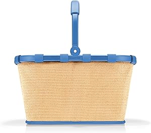 reisenthel carrybag frame raffia blue – Stabiler Einkaufskorb mit viel Stauraum und praktischer Innentasche – Elegantes und wasserabweisendes Design