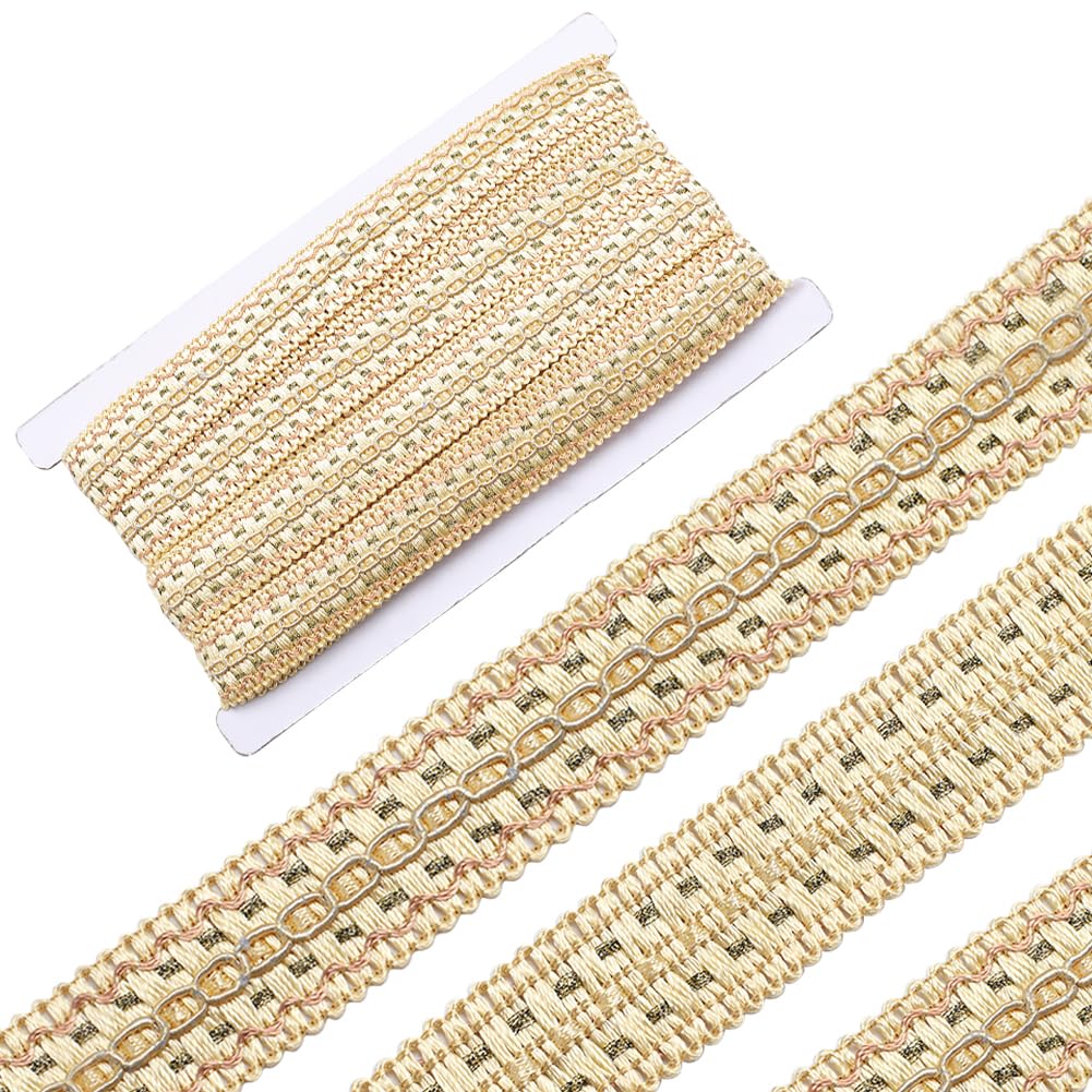 GORGECRAFT 12m Gimp Braid Trim 2.6cm Wide Polyester Woven Upholstery Basic Trim Decorative Fabric Fringe Lace Ribbon for Sewing Crafting Costume DIY Jewelry Home Curtain Decoration Light Khaki