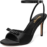 RIBONGZ Women's High Heels Round Open Toe Sexy Kitten Sandals Stiletto Heeled Pumps Ankle Strap Bridal Shoes with Bow Summer Wedding Party Casual Office Work