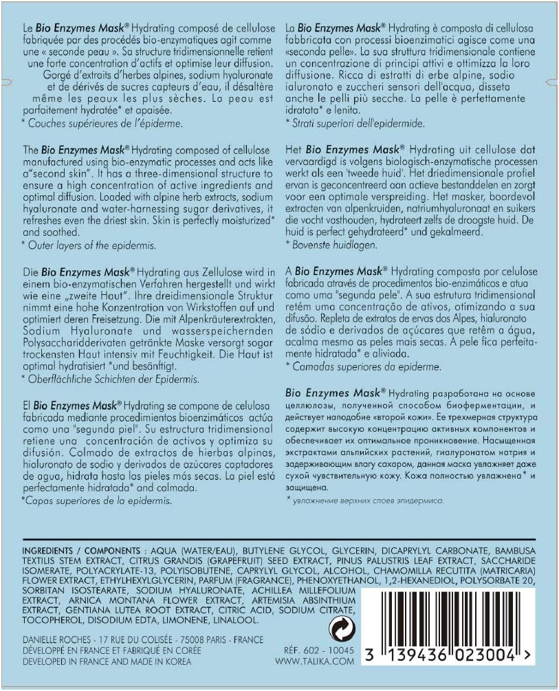Talika Bio Enzymes Hydrating Mask, Moisturizing & Soothing Face Mask, Biocellulose Instant Glow Mask - Image 3