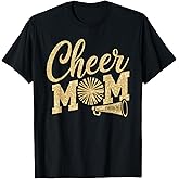 Cheer Mom Biggest Fan Cheerleader Black Yellow Gold Pom Pom T-Shirt