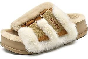 KuaiLu Women's Orthotic Slippers With Arch Support Soft Cushion Sandal Slippers for Woman Ladies Fashion Open Toe Faux Fur Platform Slipper Indoor Outdoor 6~12